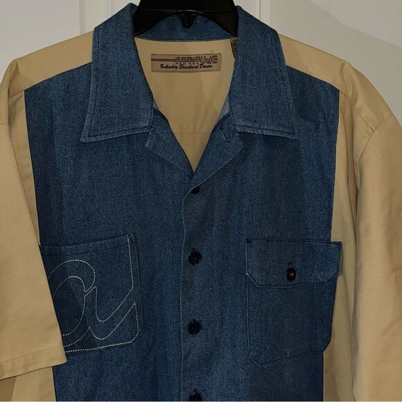 Vintage DNM Attitude Denim Blue Jeans Canvas SS Party Luau Hawaii Pocket Shirt - Picture 5 of 9